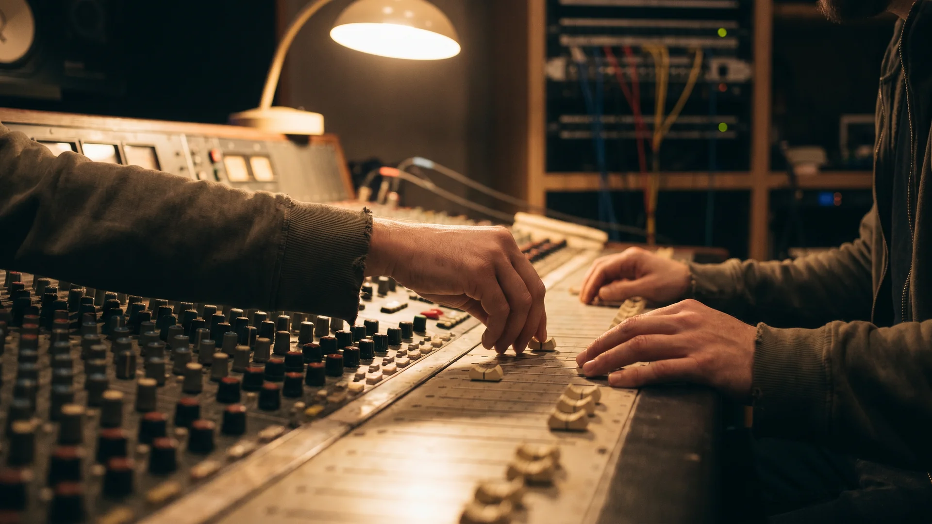 Mastering console detail — outboard processing chain