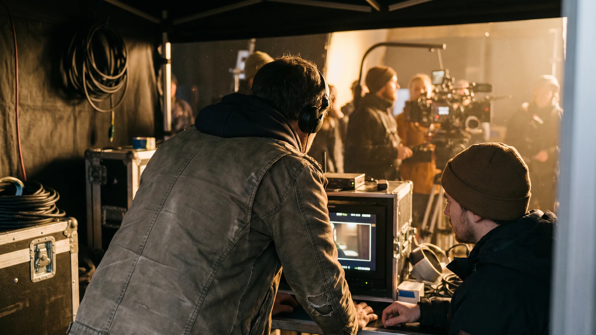Director composing the next shot with the DP