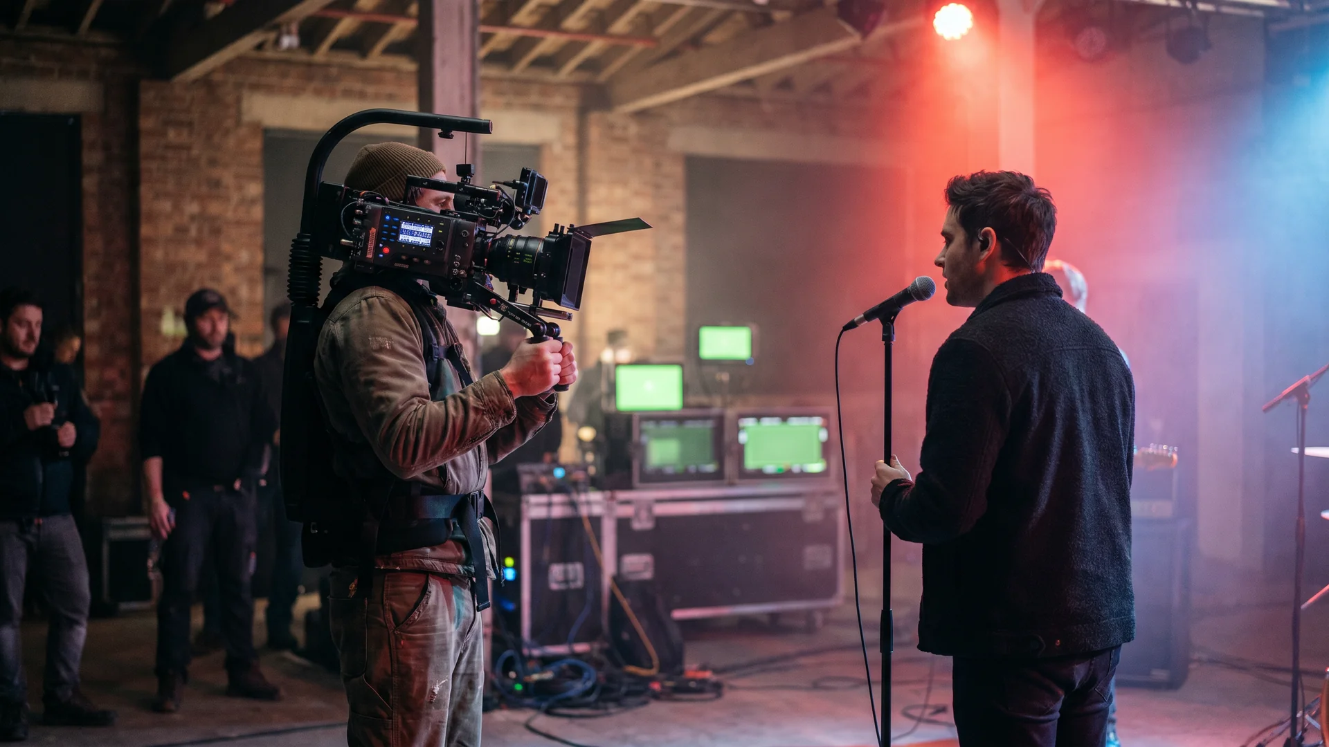 On-location music video production with crew and gear